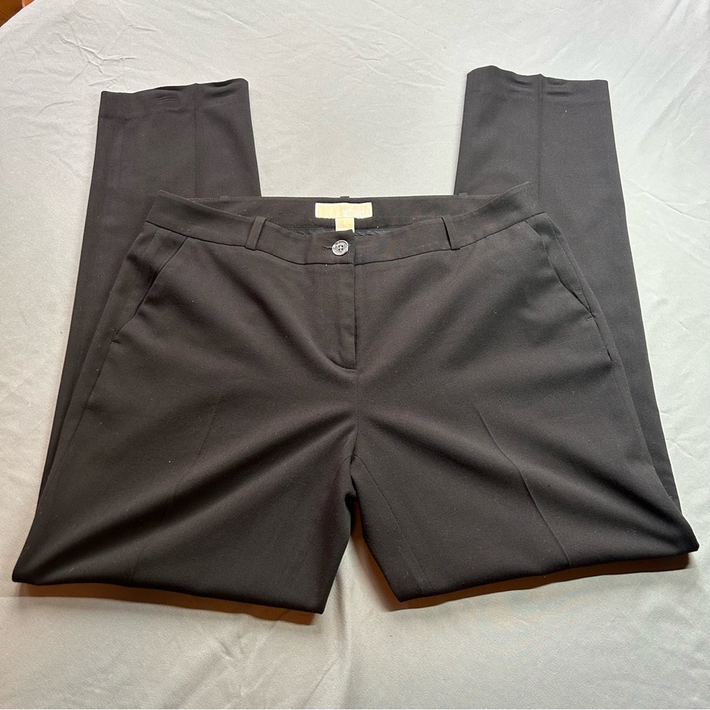 Michael Kors Black Dress Pants Slacks Sz 8 Straight Leg Logo Plate Business - Picture 2 of 9